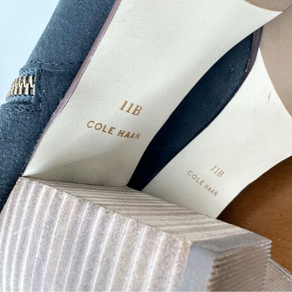 Cole Haan Davenport Tall Black Pebbled Nubuck‎ Leather Stacked Block Heel Boots - Picture 11 of 15